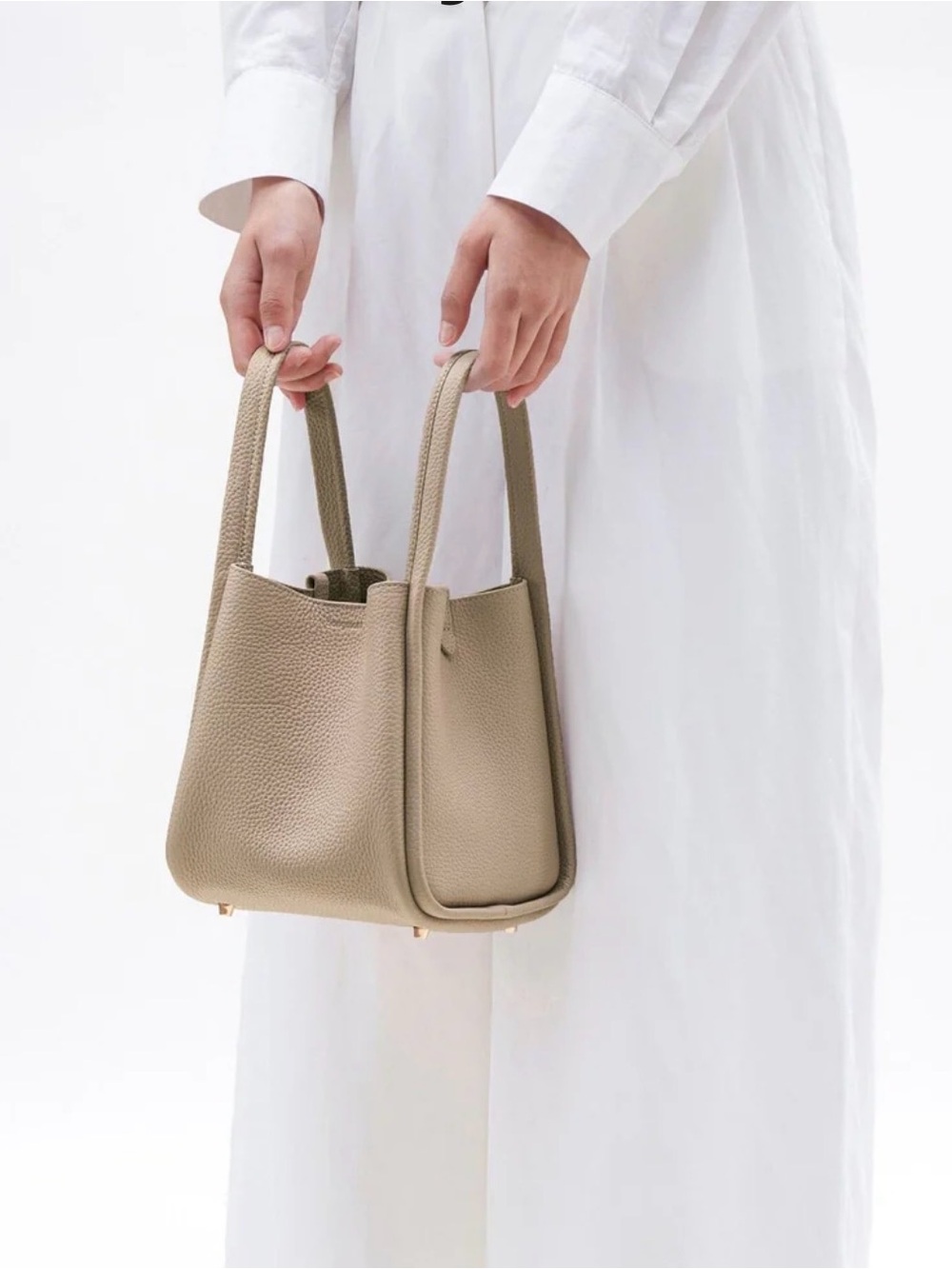 Songmont Pebbled Leather Tote in Cream Apricot